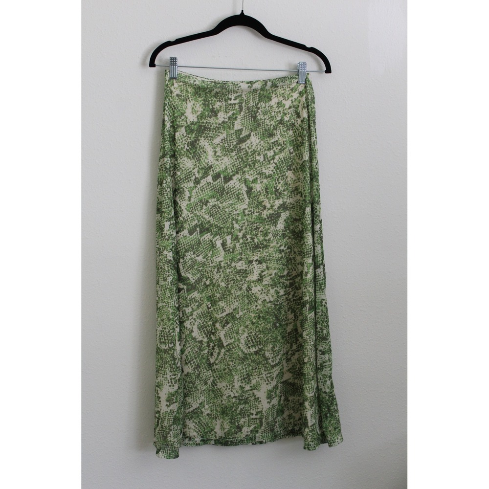 Steve Madden Bold Lime Green Snakeskin Print Mesh Midi Skirt Small Y2K Edgy